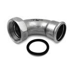 90 Deg Elbow with Valve Connector 1 3/4"x 42mm 316L w/ Black EPDM O-Ring Inoxpres 